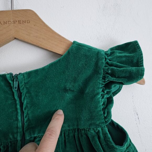 Vintage Green Velvet Toddler Dress Embroidered Flowers Ruffle Hem 90s Size 4 - Picture 5 of 7